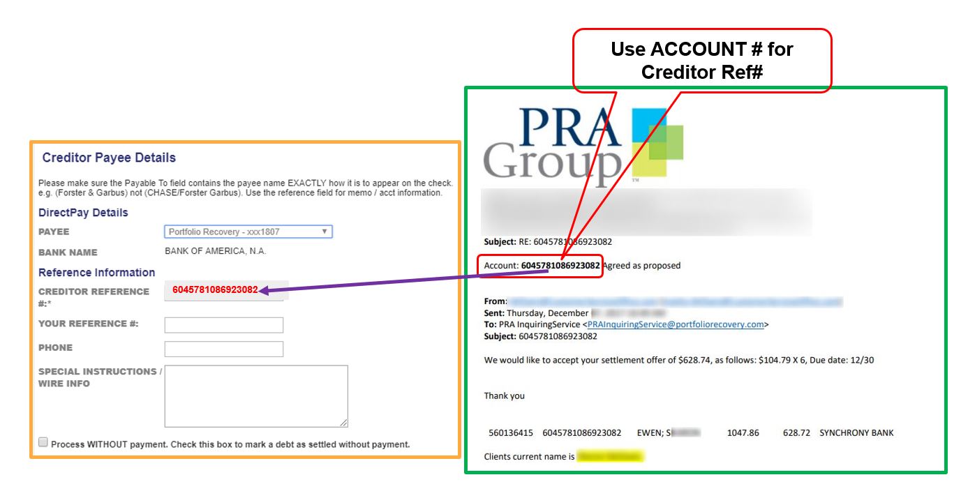 Direct Pay Set Up Portfolio Recovery Associates (PRA) Forth