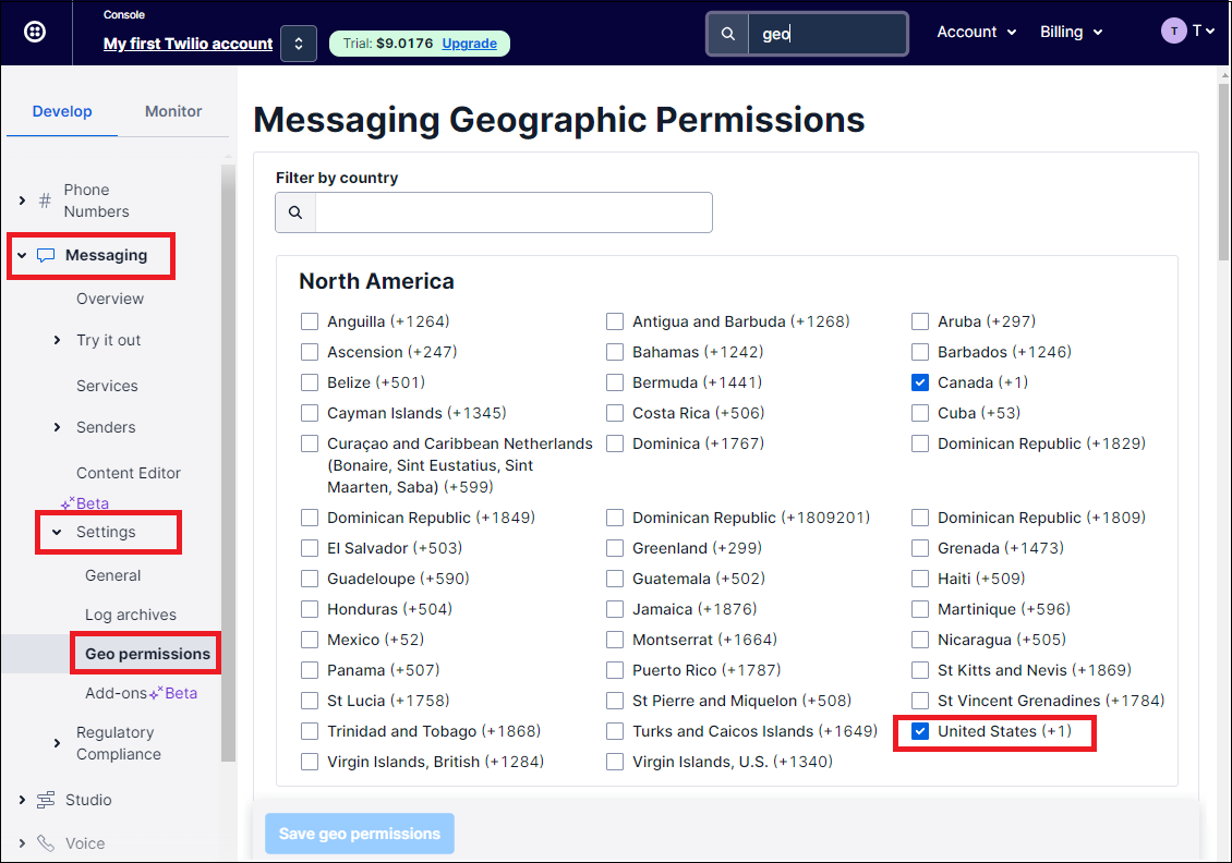 Twilio Geographic Permissions View Oct2023.png