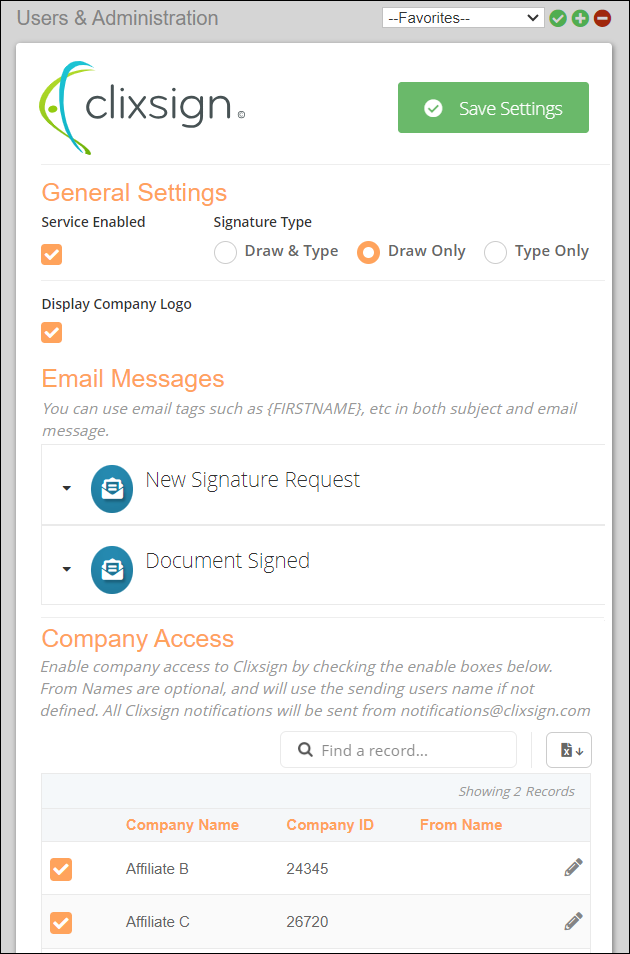 ClixSign Settings Page Oct2023.png