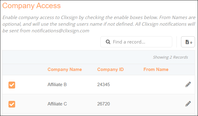 Clixsign Settings Page - Company Access Oct2023.png