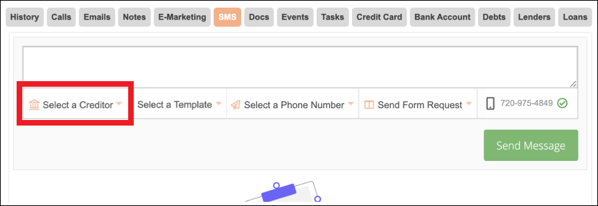 SMS Tab to Dropdown to Select Creditor Oct2023.png