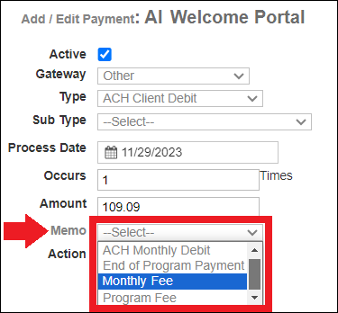 Add Edit Payment Memo to Monthly Fee Nov2023.png