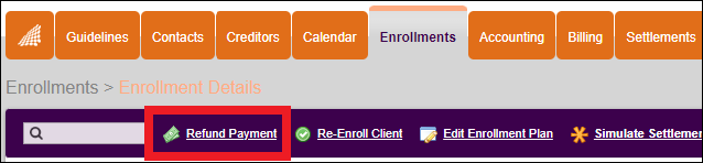 Enrollments Tab to Cancelled Client to Refund Payment Aug2023.png