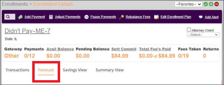 Client Balance Forecaster View Enrollment Details Page Select Forecast 1 May2024.png