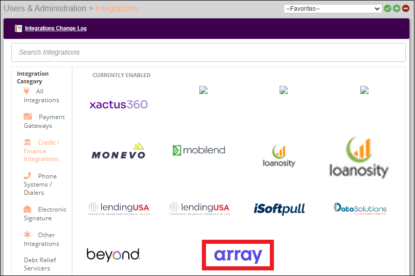 Admin Tab to Integrations to Array Option Jun2023.png