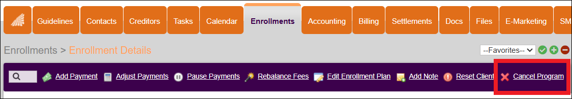 Enrollments Tab to Enrollment Details to Cancel Progarm Option Feb2025.png