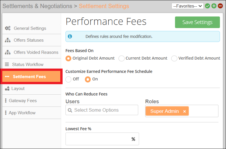 Settlements Tab to Settings to Settlement Fees Option Feb2025.png