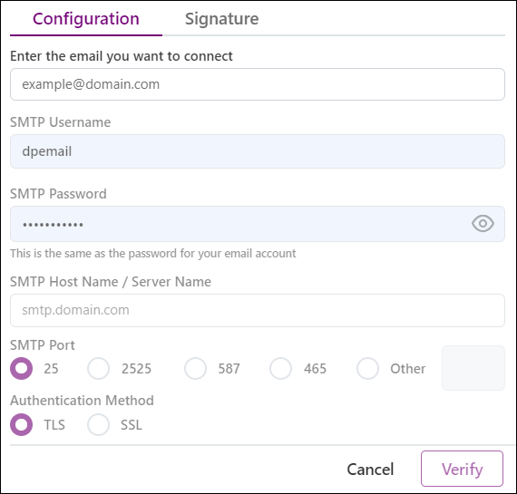 My Settings to Email to Configuration Tab to New SMTP Form Page Mar2025.png