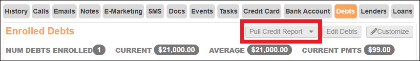 Debts Nested Tab to Pull Credit Report Dropdown Apr2025.png