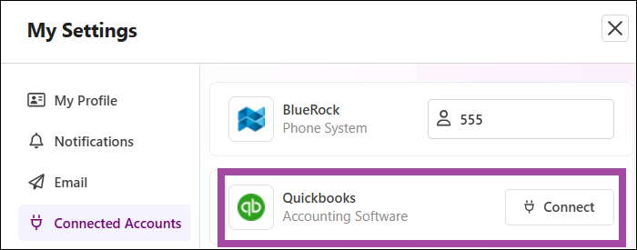 Main Screen to Dropdown to My Settings to Quickbooks Aug2025.png