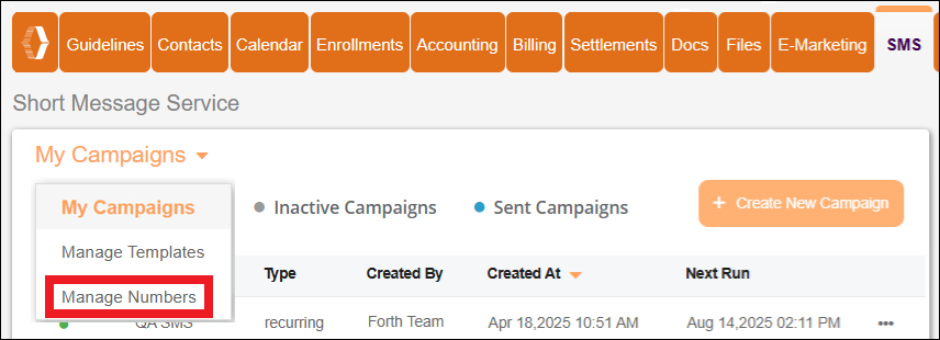 SMS Tab to My Campaigns Dropdown to Buy Numbers Final Sep2025.png