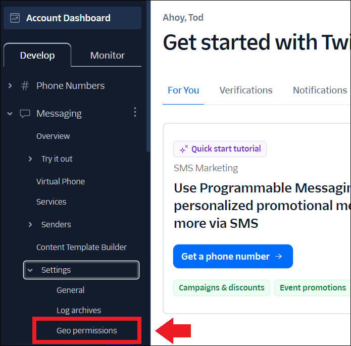 Twilio to Messaging to Settings to Geo Permissions View Sep2025.png
