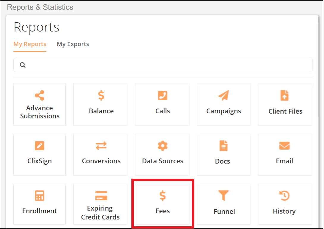 Reports Tab to Fees Report option Sep2025.png