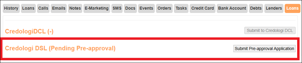 Credologi Pending Pre-Approval Example in Loans Nested Tab View Aug2025 (1).png