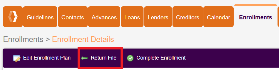 Enrollments Tab to Details to Return File or Complete Enrollment Oct2025.png
