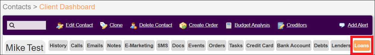 Contacts Tab to Client Dashboard to Loans Nested Tab Oct2025.png