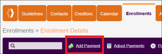 Enrollments Tab to Enrollment Details to Add Payment Oct2025.png