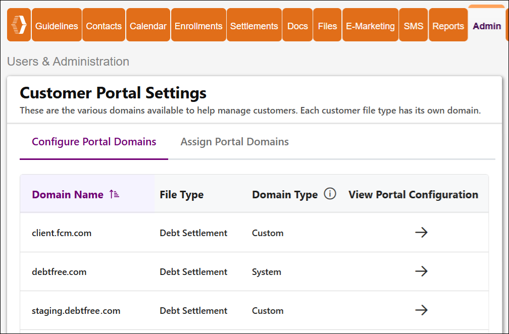 Customer Portal Settings to Configure Portal Domains Tab View Oct2025.png