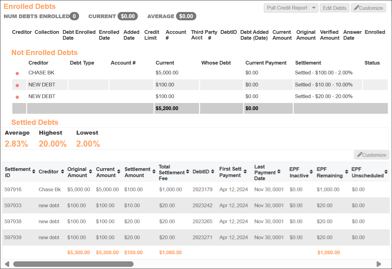 EPF New Fields in Settled Debts Table in Debts Subtab Oct2025.png
