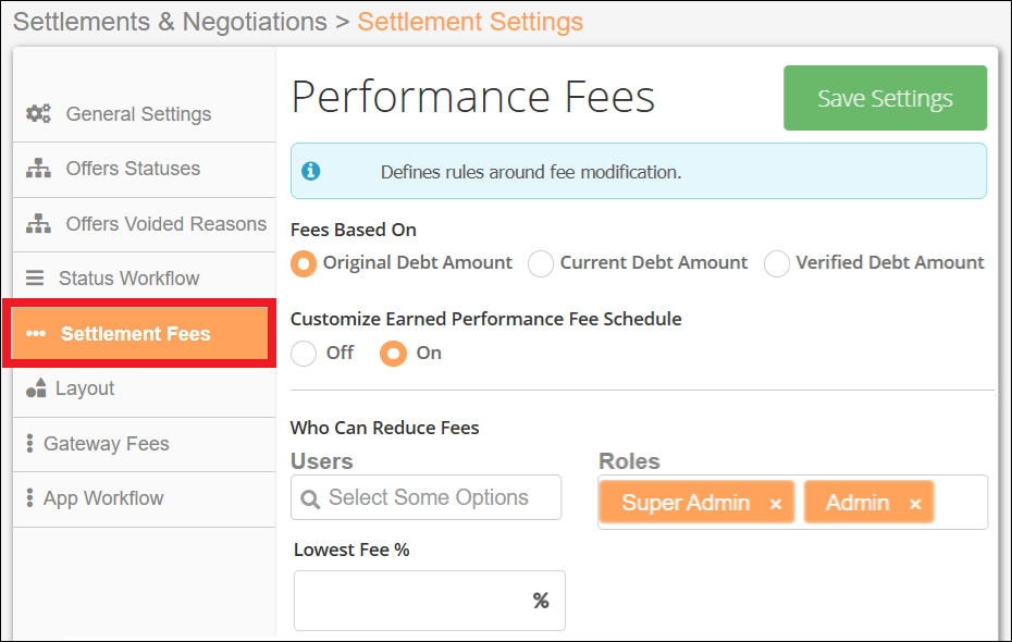 Settlements Tab to Settings to Settlement Fees Nov2025.png