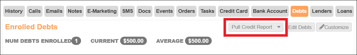 Debts Nested Tab to Pull Credit Report Option Nov2025.png