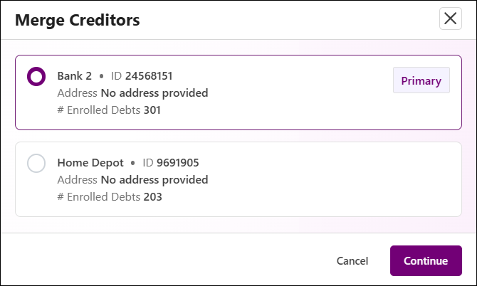 Merge Creditors Step 2 Modal Dec2025.png
