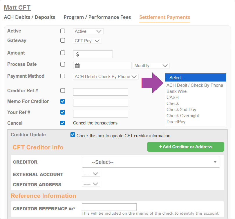 Adjust Payments Page CFT Gateway Dec2025.png