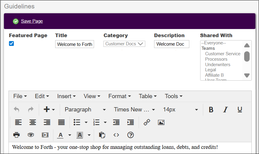 Guidelines Tab – Forth