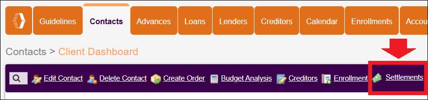 Contacts Tab to Client Dashboard to Settlement in NavBar Jan2026.png
