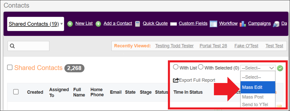 Contacts Tab to Mass Edit Dropdown Menu Options View Oct2025.png