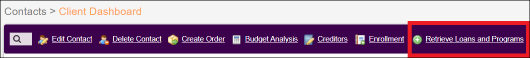 Contacts Tab to Client Dashboard to Retrieve Loans and Programs NavBar Feb2026.png