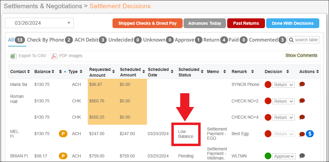Scheduled Status Column Low Balance Indicated Feb2026.png