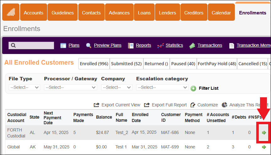 Enrollments Tab to All Enrolled Customers View Green Arrow Mar2026.png