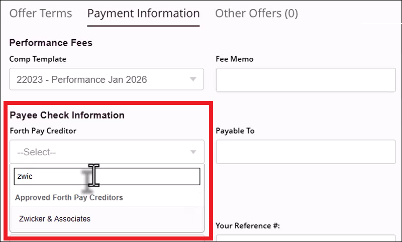 New Settlement Payment Information View FP Creditor Dropdown CredStandardization Mar2026.png