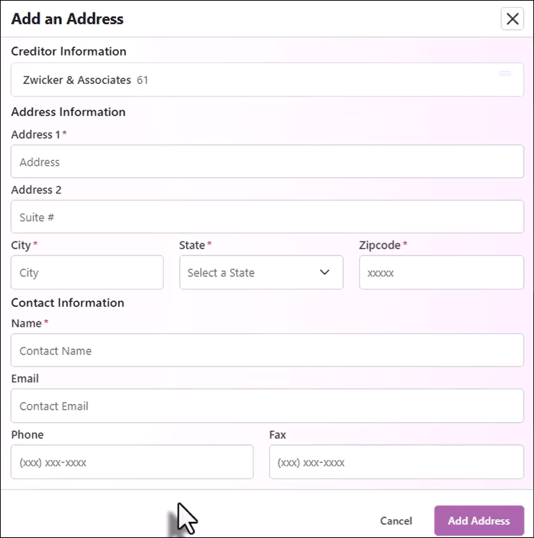 Add an Address from Payment Information Tab CredStandard Mar2026.png