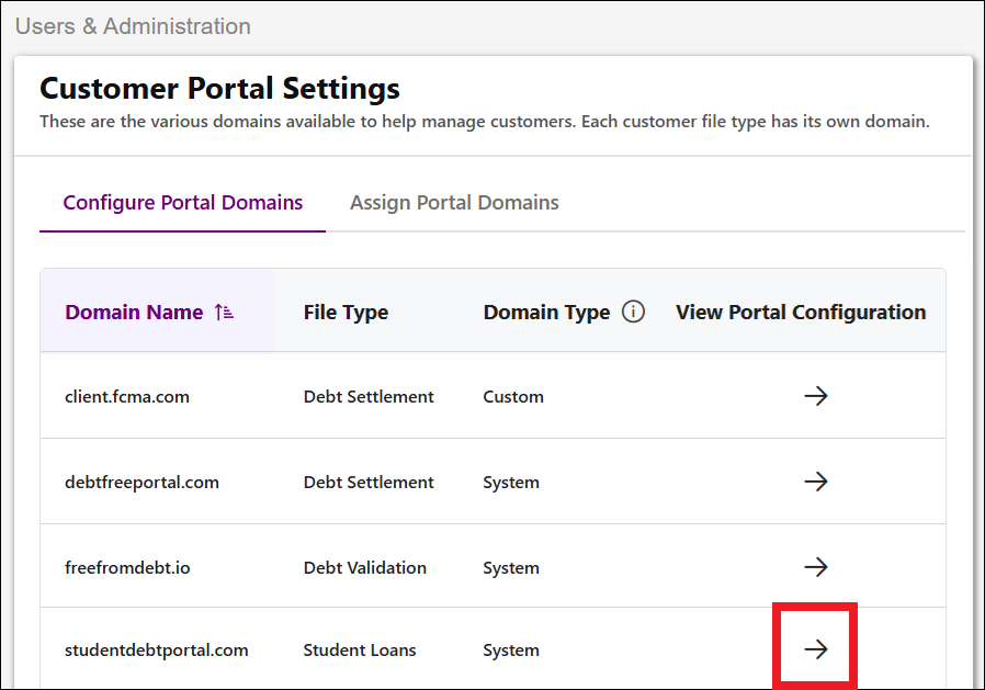 Customer Portal Settings Page View StudentDebtPortal Mar2026.png