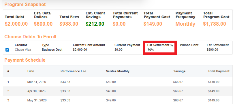 Estimated Settlement on Program Snapshot View Apr2026.png