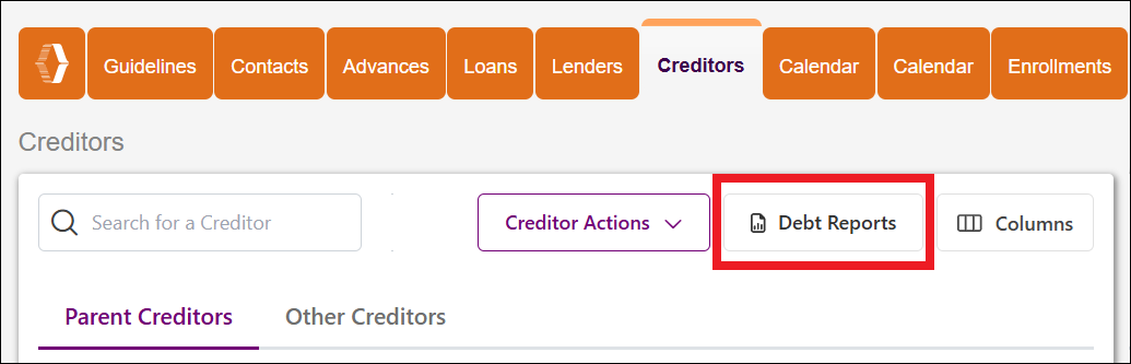 Creditors Tab to Debt Reports May2026.png