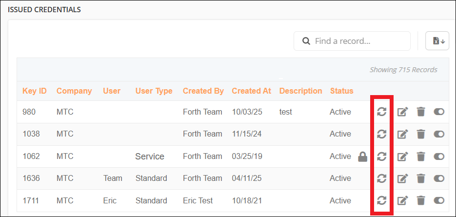 API Issued Credentials Page View Refresh Secret May2026.png