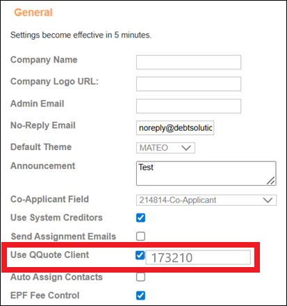 Admin Tab to Settings to General to QQuote Client May2026.png