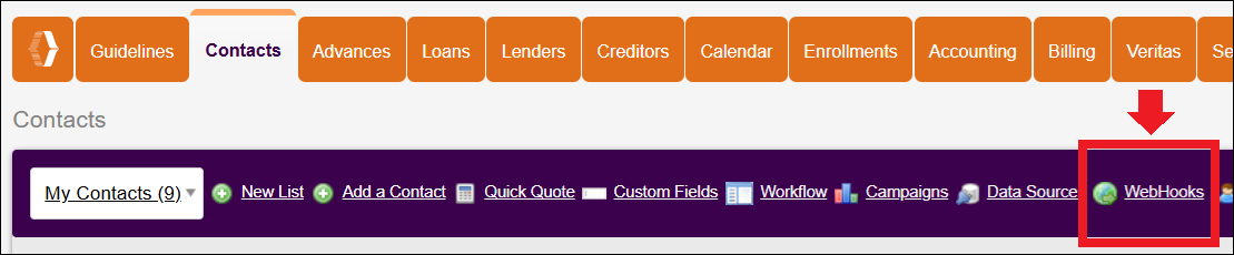 Contacts Tab to Webhooks in NavBar Jan2026.png