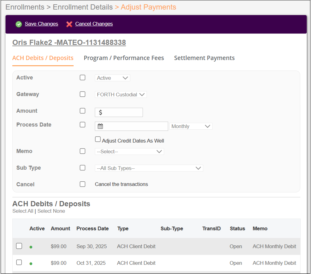 Enrollments Tab to Enrollment Details to Adjust Payment Apr2026.png