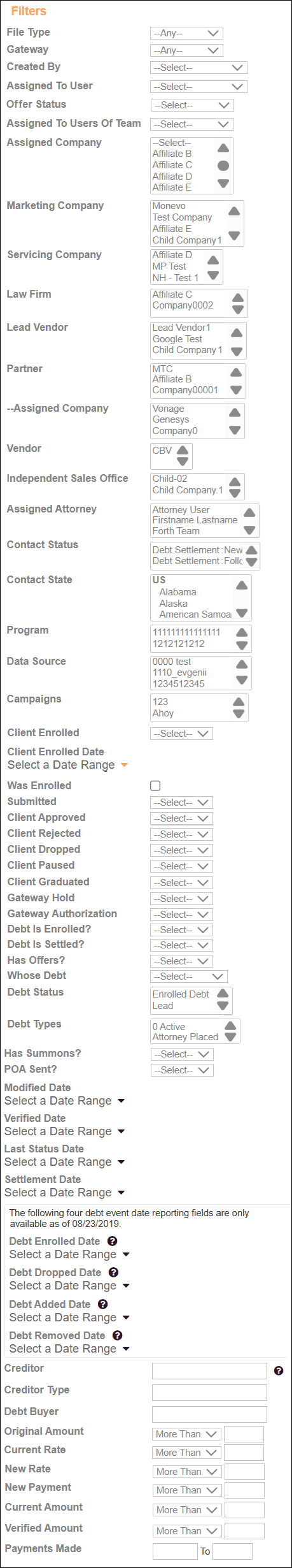 Debt Report Filters as of June 18 2026.png