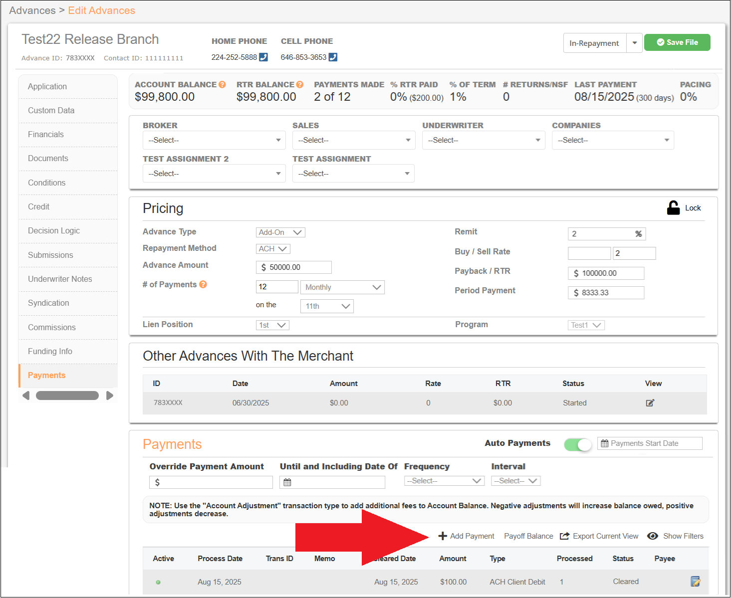 Advances Tab to Payments View to Add Payment Highlighted Jun2026.png