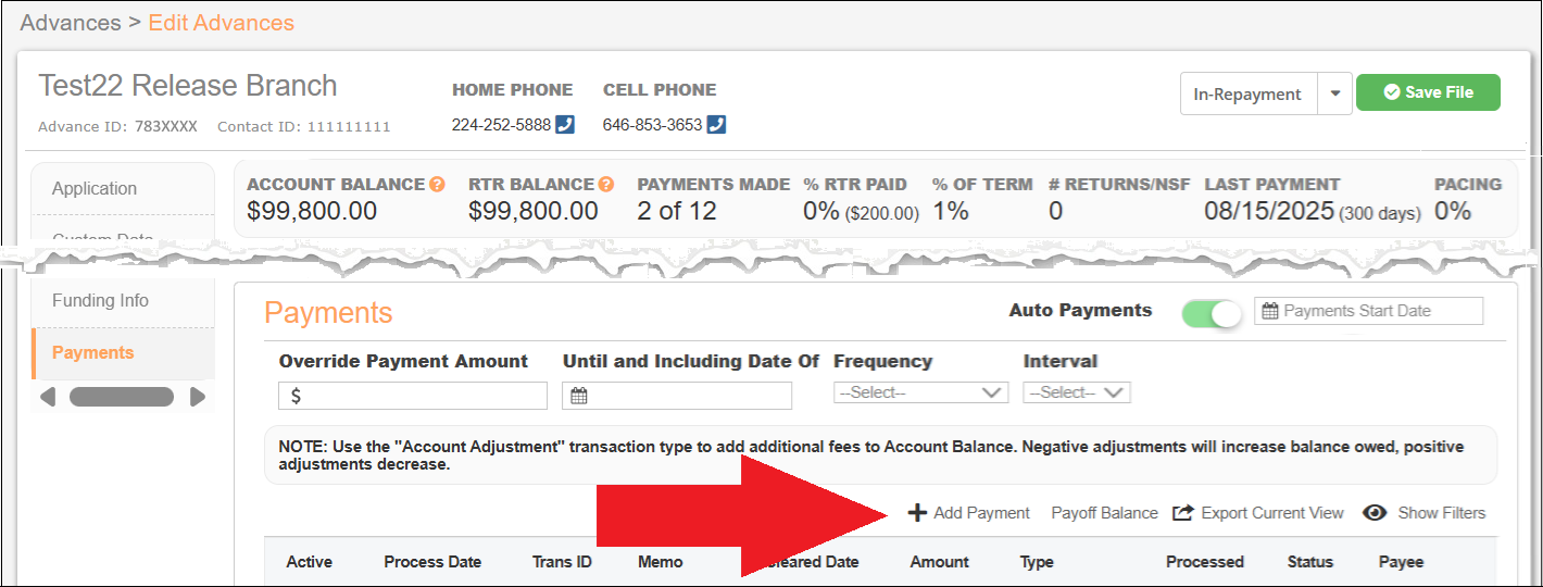 Advances Tab to Payments View to Add Payment Highlighted Jun2026.png