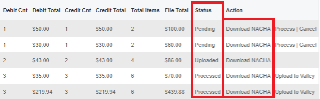 Generate Batch Page with Existing Batch Table Status and Action Columns Aug2026.png