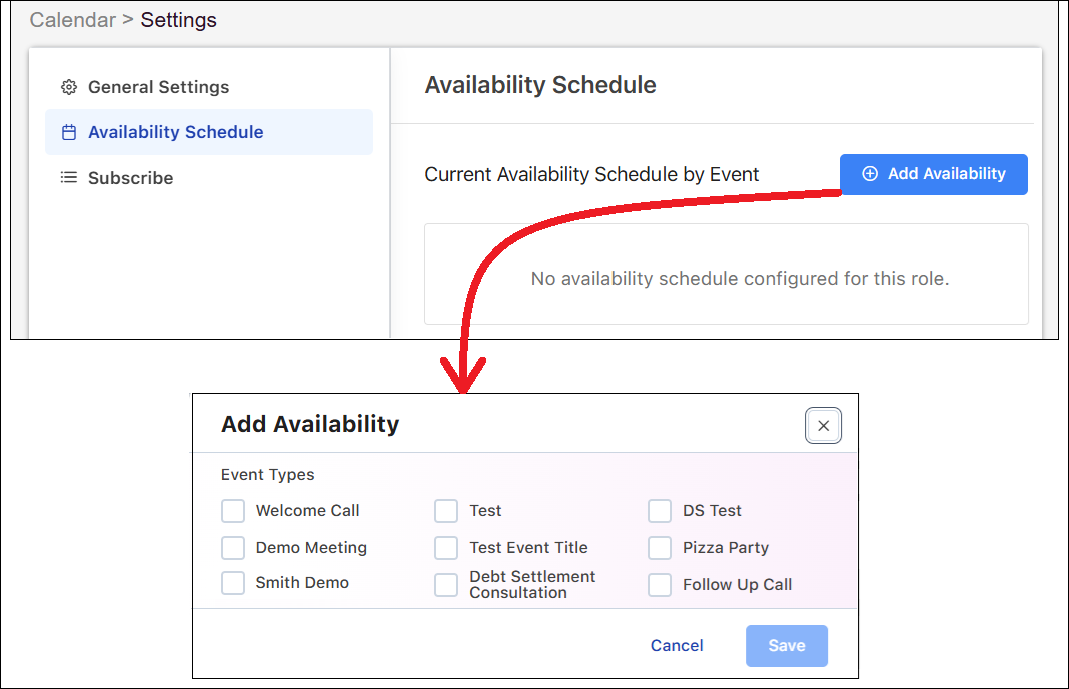 Calendar Tab to Settings to Availability Schedule Oct2026.png