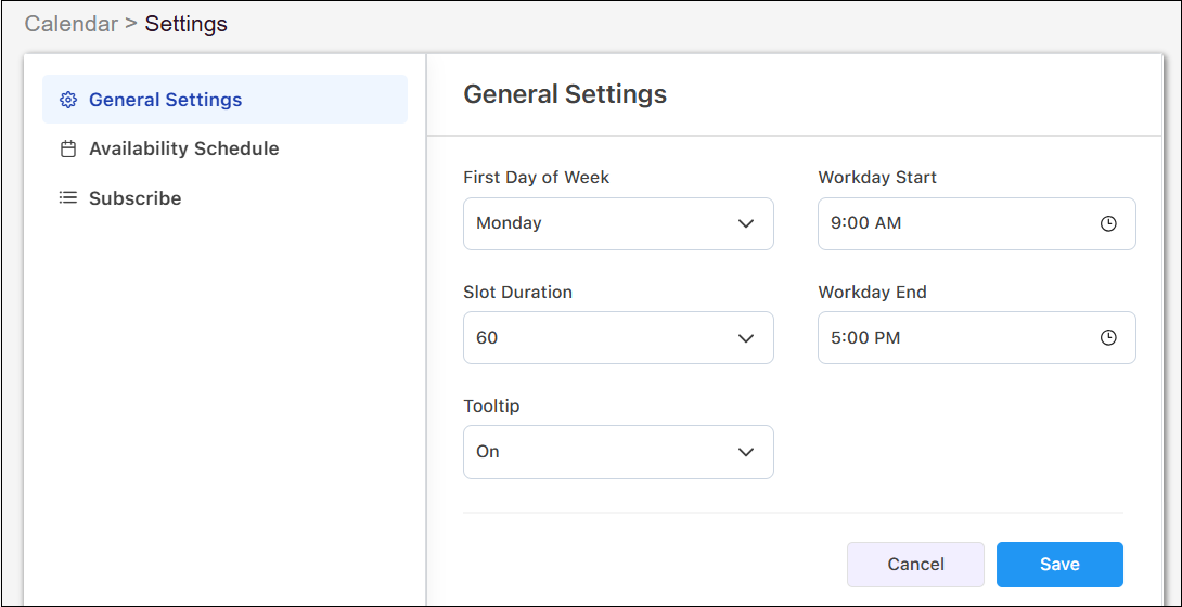 Calendar Tab to Settings to General Settings Oct2026.png